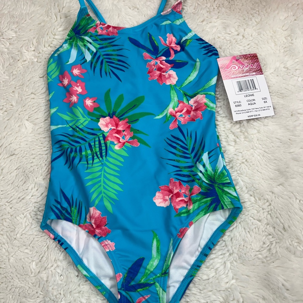 KANU SURF Girl's Floral One Piece Bathing Suit Swimsuit Size 6X NWT # 450